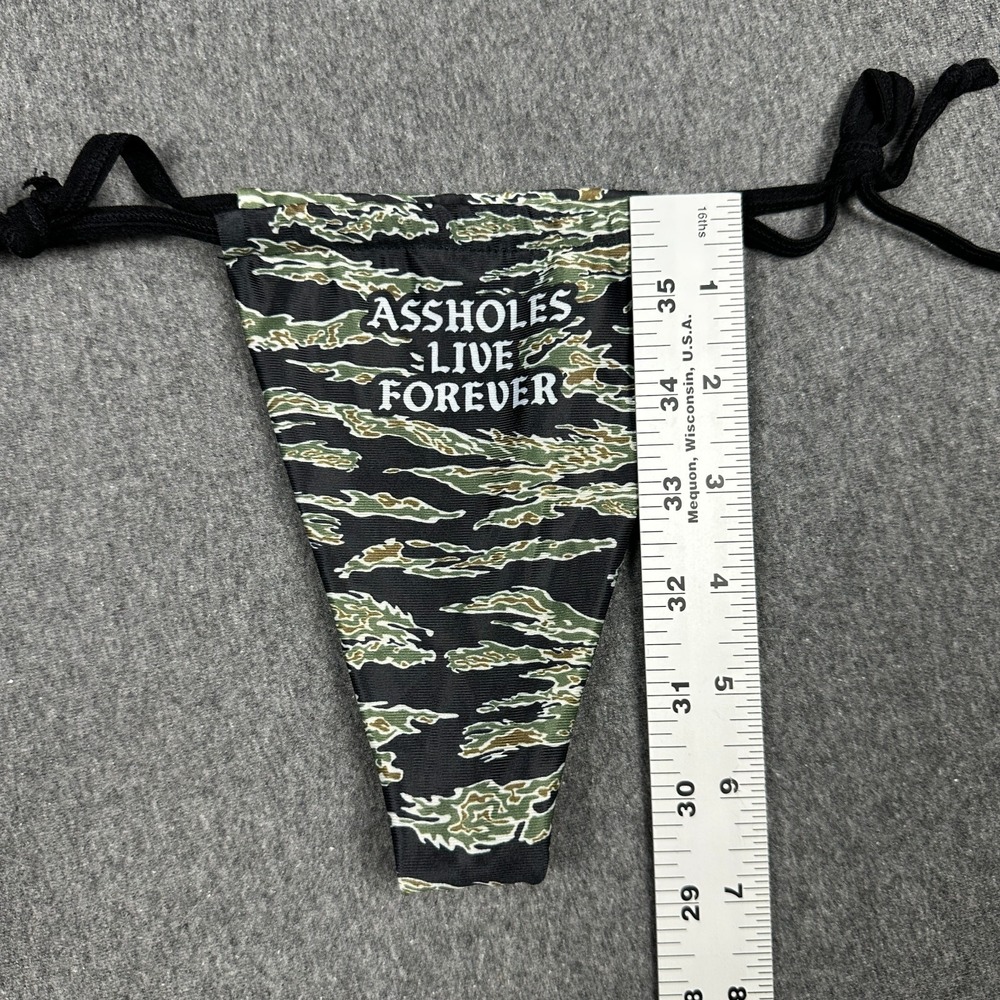 As*holes Live Forever Tiger Camo Thong Side-Tie G-String Bikini Bottom Panty OS - Picture 4 of 6